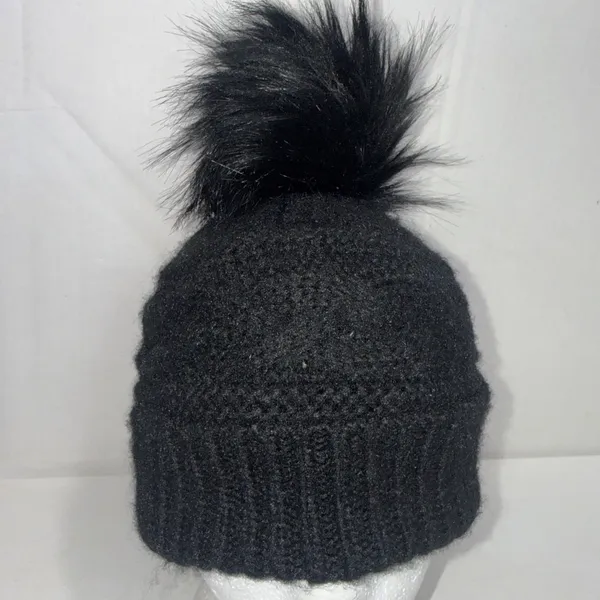 Aerie Black Knit Toboggan Ski Winter Weather One Size Hat Cap Pompom‎ Beanie - Image 4