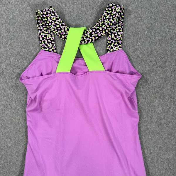 Jofit Wide Strap Active Top Women's Small Crossover Back Purple Green Shelf Bra - Image 9