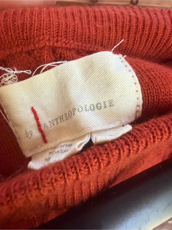 Anthropologie Rust Orange Cable Knit Wide Leg Pants Size Small - Image 3
