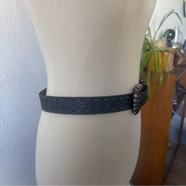 Medium/Large Black Studded Bling Leather Boho Belt - Image 4