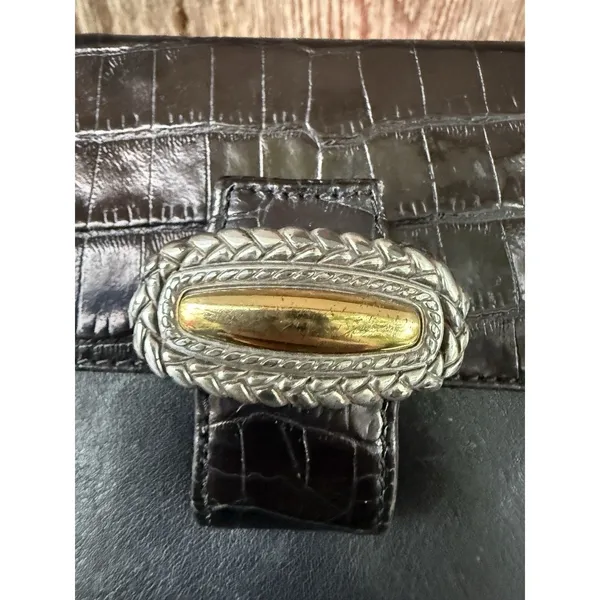 Brighton Leather Handbag Purse Shoulder Bag Brown‎ Black Croc Embossed Crossbody - Image 4
