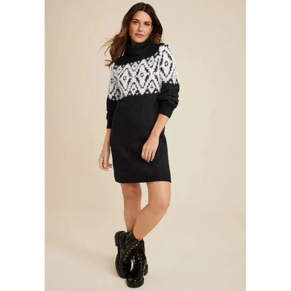 Maurices Fair Isle Sweater Dress Size XXL Turtleneck Mini Knee Length Cozy Knit - Image 8
