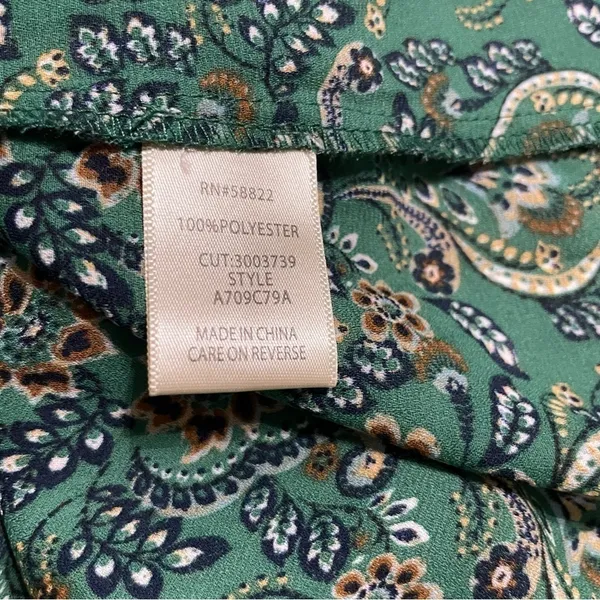 Max Studio Green Paisley Tie Front Peplum Blouse Size Small | Smocked Back V-Nec - Image 11