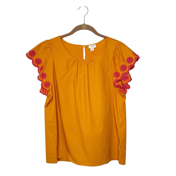 J. Crew Orange Pink Flutter Sleeve Top Sz M - Image 2