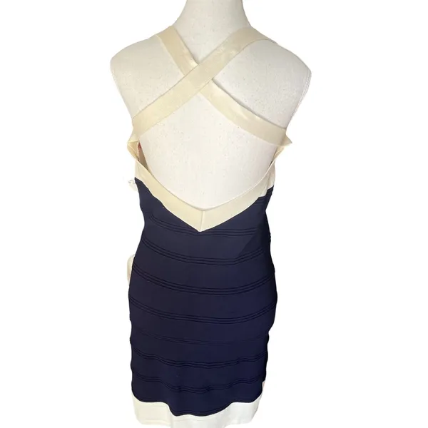Forever 21 XXI Forever‎ Bodycon Dress Ribbed Navy Cream Coral Sleeveless Halter Medium - Image 5
