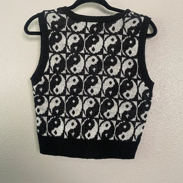Yin Yang Sweater‎ Vest Small Knit Boho Bohemian Funky Casual School Preppy Retro - Image 2