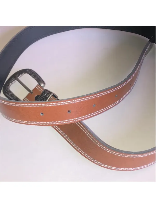 Brown Faux Leather Belt with Decorative Silver Buckle - Image 5