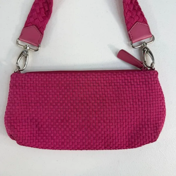 Vtg Y2K The Sak Small Pink Woven Shoulder Bag‎ Silver Zipper Femme Twee Crochet - Image 3