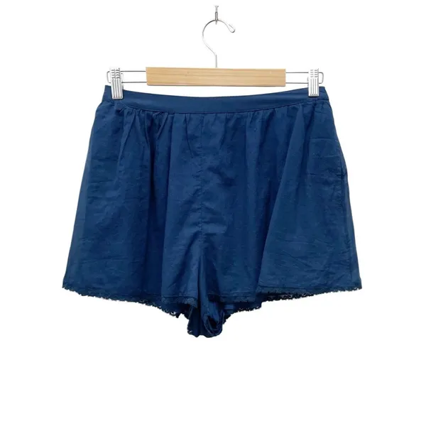 Free People Blue Cotton Lace Trim Pull On Shorts Women’s Size Small Boho Pockets - Image 3