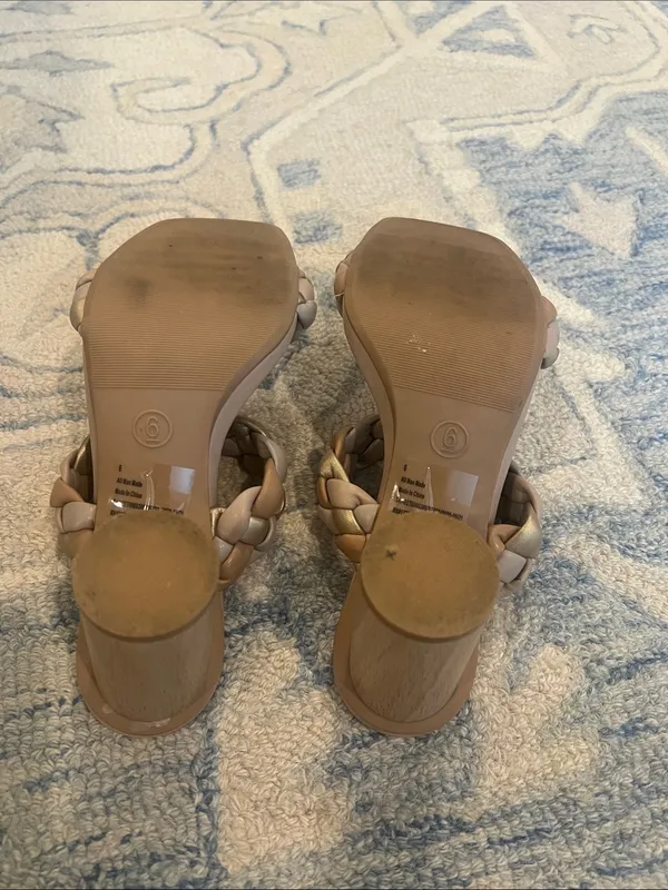 a new day Braided Double-Strap Block Heels - Cream with Gold Accent - Image 3