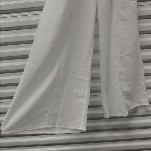 Zenana Women's Pants Size Large White Wide Leg Boho Festival Coastal Vacation - Image 6