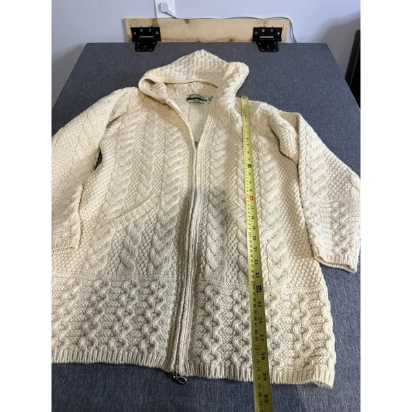 Aran Crafts Women's Sz S Cream Hooded Cardigan 100% Merino Wool Ireland - Image 4