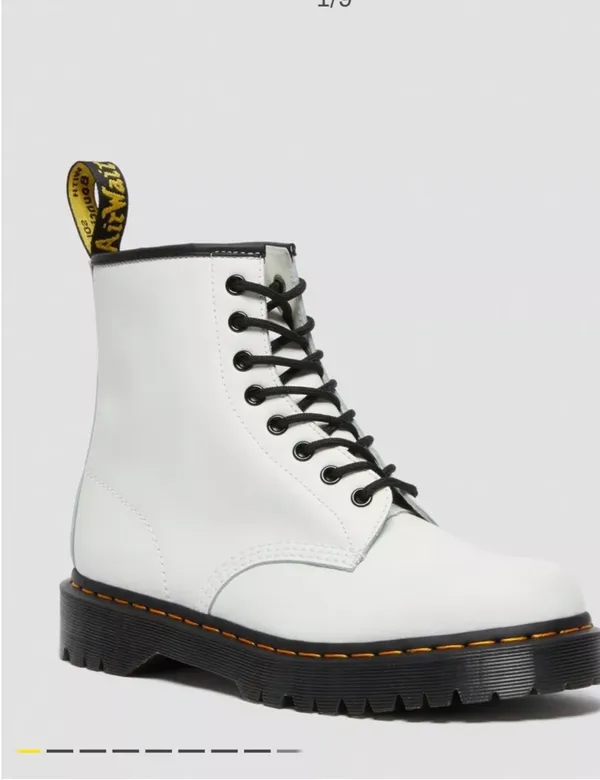 Dr. Martens White Leather 8-Eye Lace-Up Platform Boots with Black Laces - Image 2