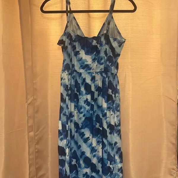 New V Neck Split Spaghetti Strap Maxi Dress, Blue Size M - Image 7