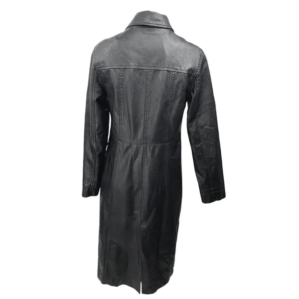 Urban Outfitters Black Faux Vegan Leather Button Up Long Coat Rain Jacket Sz S - Image 2