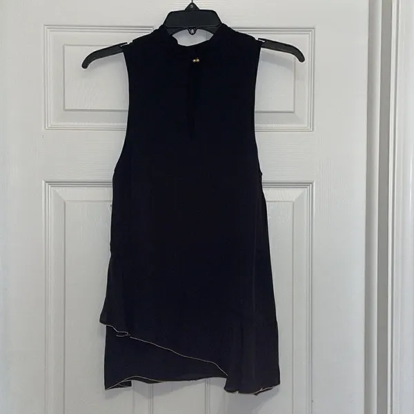 Parker Sleeveless Halter Roslyn Top - Black with Gold Trim, NWT - Image 6