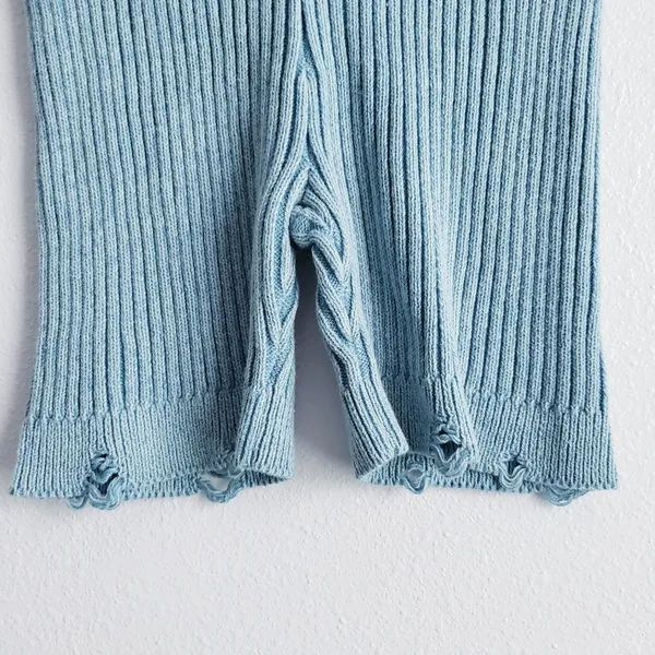 Urban Outfitters Kadin Knit Blue Ribbed Distressed Biker Shorts - Image 5