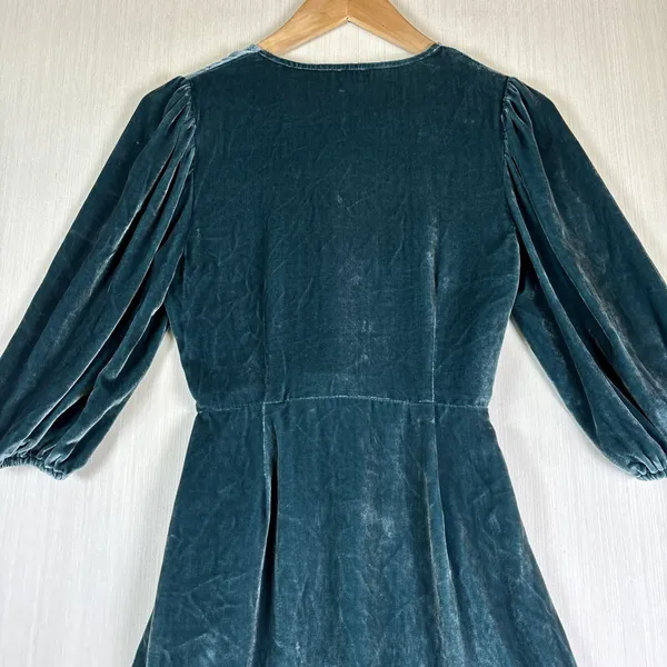 Aritzia Wilfred Lyric Women's Dress Sz 0 Green Velvet Silk Blend Mini Faux‎ Wrap - Image 10