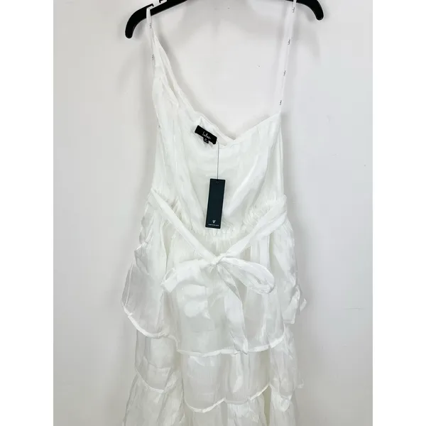 Lulus Sweetest Success White Organza Tiered One-Shoulder Midi Dress Medium NWT - Image 6
