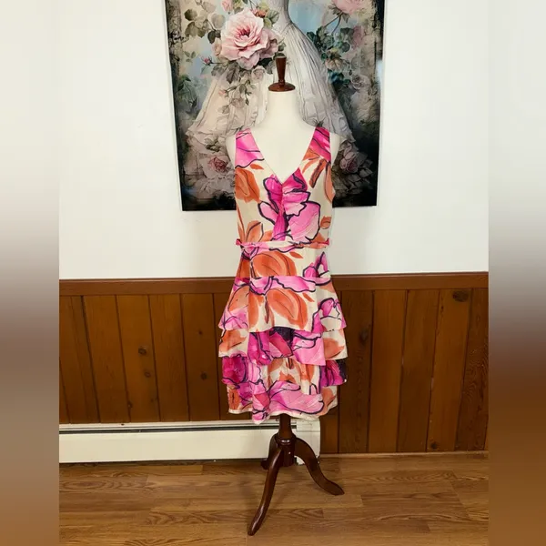 Gorgeous Anthropologie Moulinette Soeurs Fen Orchid Tiered Silk Dress - Image 3