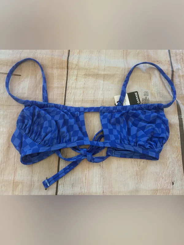 Garage Woman’s Bikini Top NWT Blue Checkered Size XS - Image 4