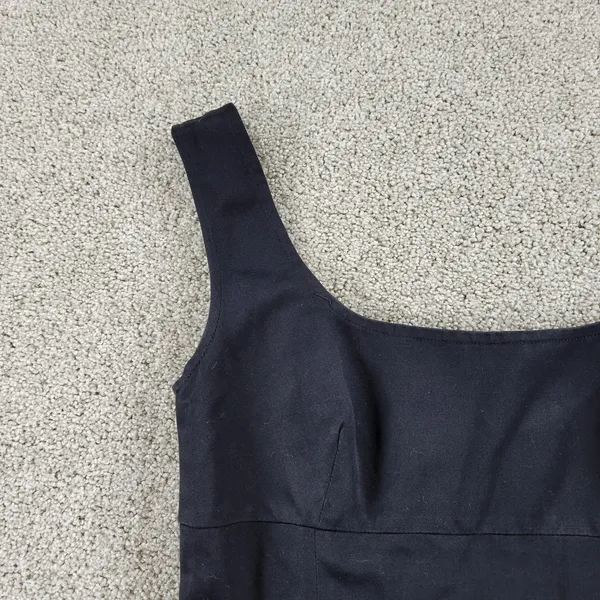 VTG Salvatore Ferragamo Dress 42 Black Linen Sheath Square Neck Straps LBD - Image 10