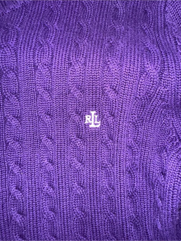 Lauren Ralph Lauren Purple Cable Knit Crewneck Cotton Sweater XL - Image 6