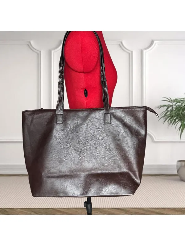 Weimeibaige Faux Leather Brown Tote Bag - Image 2