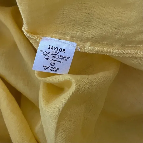 SAYLOR Yellow Metallic Striped Dress Fluttery Smocked Mini Gold Party Medium - Image 11