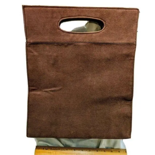 Handmade Vintage-Inspired Brown & Gold Brocade Handbag With Suede Accents Snap Closure & - Image 5
