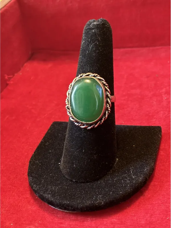 Silver Green Onyx Statement Ring Boho Rope Trim Sz 7.5 - Image 2