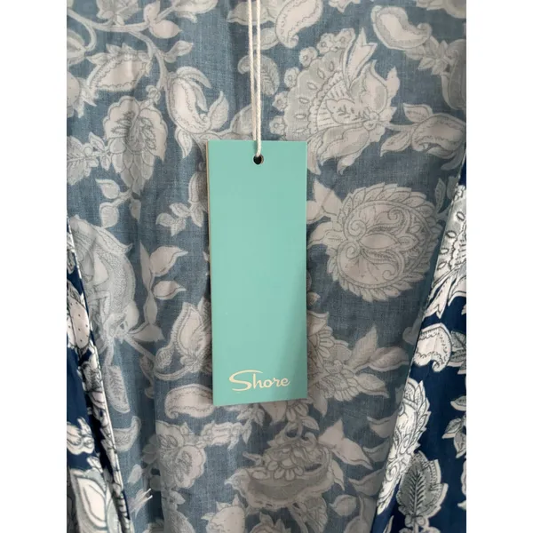 NWT Shore Womens M Blue White Paisley‎ Romper Tie Ruffle Beachy Resort Travel - Image 4