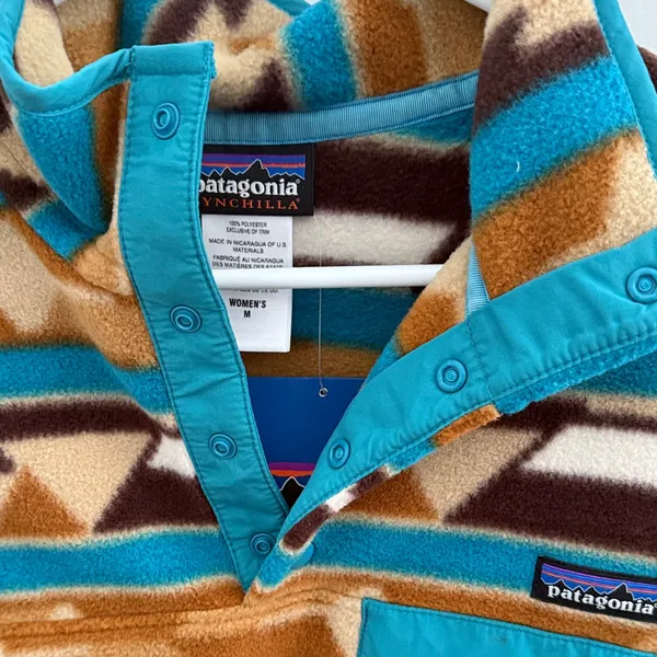 Patagonia Turquoise & Tan Geometric Snap-T Fleece Pullover - Image 4