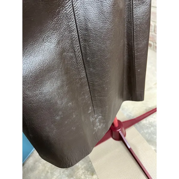 leather trench coat brown double breasted Vintage 1970s sz 7 - Image 9