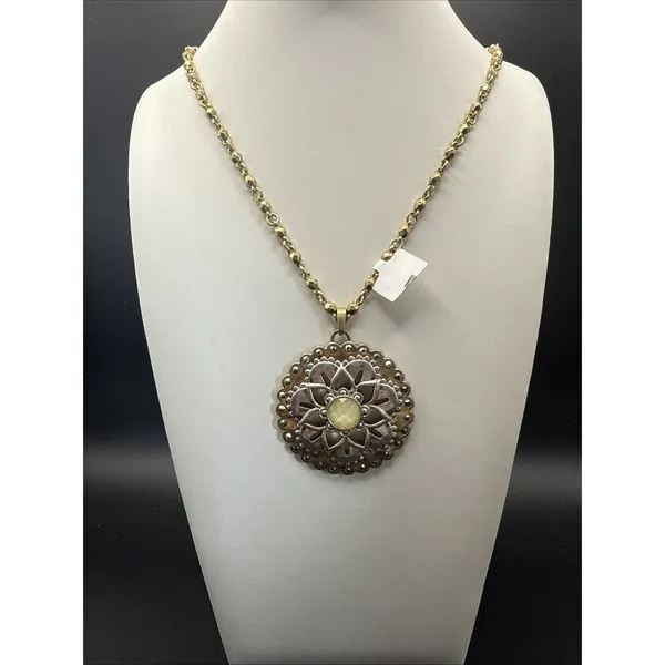 NIB Lucky Brand Mixed Metal Gold Tone Medallion Pendant Rhinestone Necklace - Image 2
