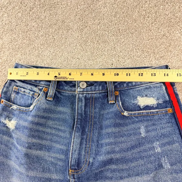 Abercrombie & Fitch Zoe Denim Mini Skirt Womens 28 6 Side Stripe‎ Raw Hem Y2K - Image 7