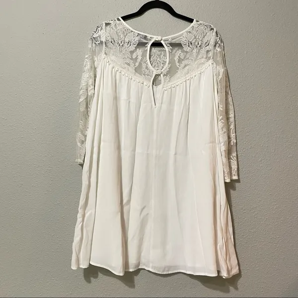 For Love & Lemons White Lace Sleeve Mini Swing Dress Womens S Babydoll Romantic - Image 9