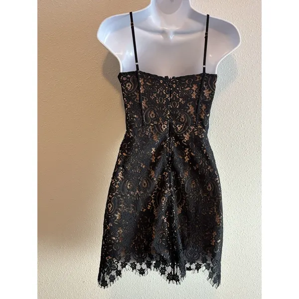For‎ Love and Lemons XS Vika Mini Dress Black Lace Overlay Bodycon Corset - Image 2