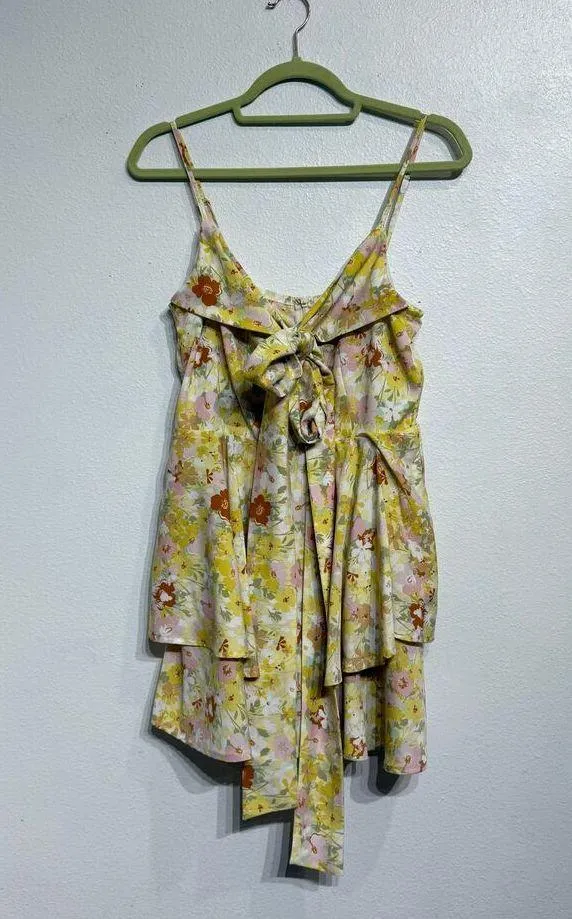 Storia Yellow Floral Tiered Romper Sz M - Image 2