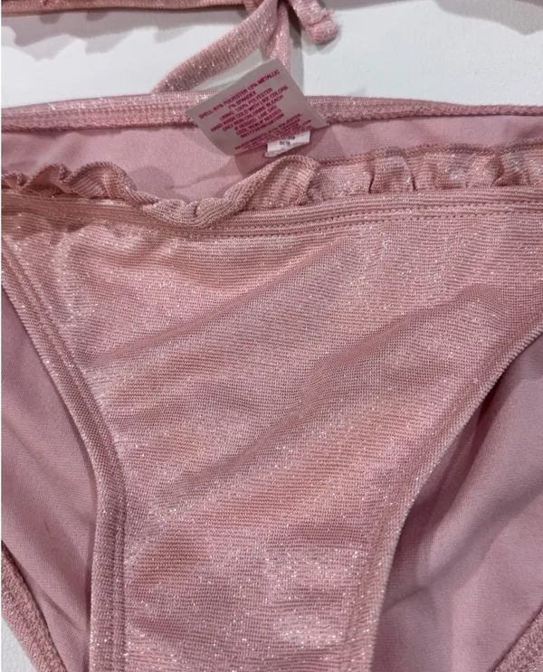 Xhilaration Pink Sparkly Metallic Ruffle Triangle Tie Bikini Set - Image 4