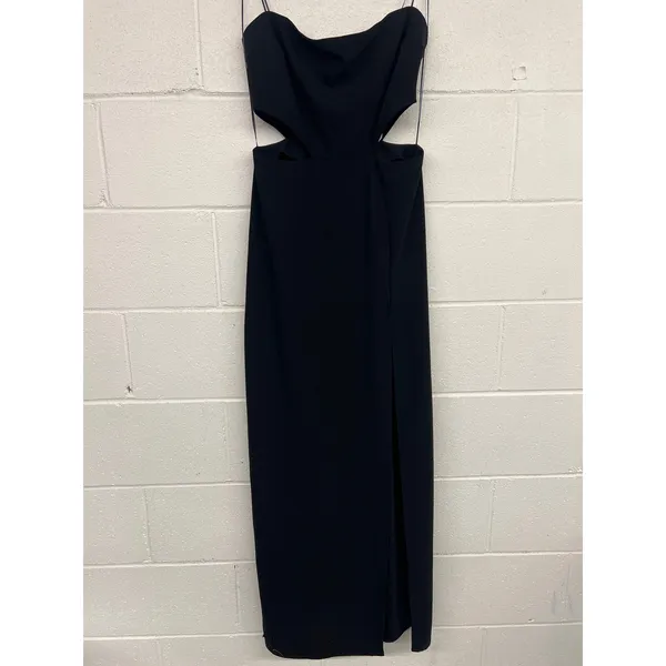 Amanda Uprichard Sz Medium M 6 8 Black Kloss Strapless Cut Out Slit Maxi Gown - Image 4