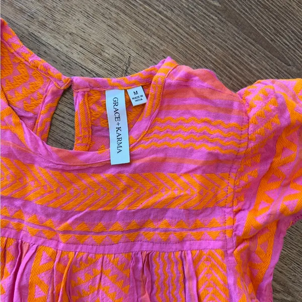 Vibrant Pink and Orange Women's Blouse Size M - Image 3