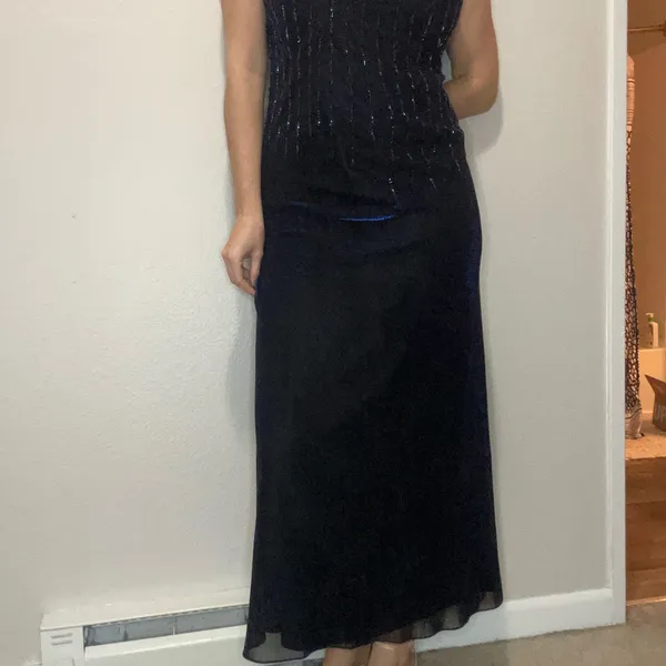 Vintage Betsy & Adam by Jaslene Gown 12P Fits Modern 6 Beaded Maxi Slip Dress - Image 4