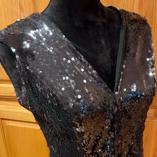 Dress the Population Marilyn Sequin Sleeveless V-Neck Mini Dress Black Sz Large‎ - Image 9