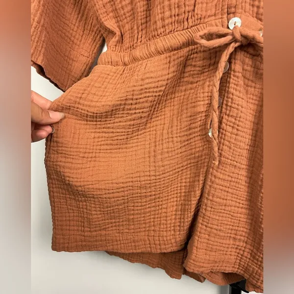 Jacks Surfboards Orange Brown‎ Cotton Gauze Short Sleeve Romper - Image 8