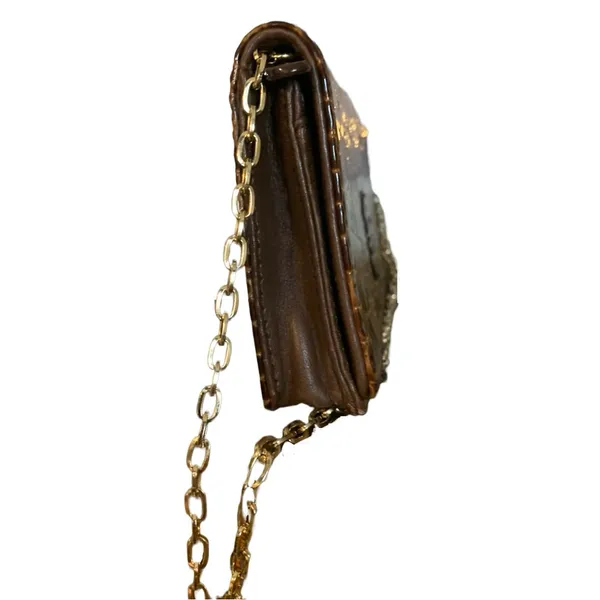 Antonio Melani Faux Brown Patent Leather Crocodile Embossed Clutch/Shoulder Bag - Image 5