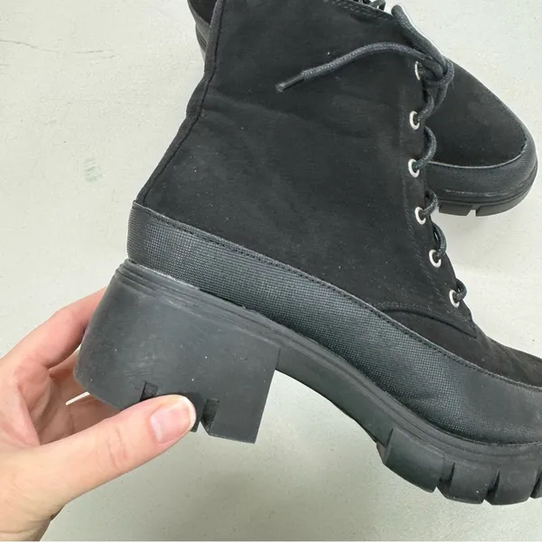 Merry Scott Black Lugg Sole Combat Lace Up Boots Fabric Womens 9 Goth Grunge - Image 5