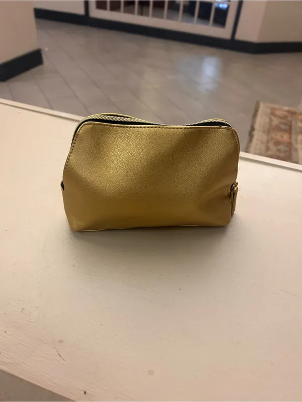 Shiseido Metallic Gold Cosmetic Pouch with Logo Plaque - Image 3