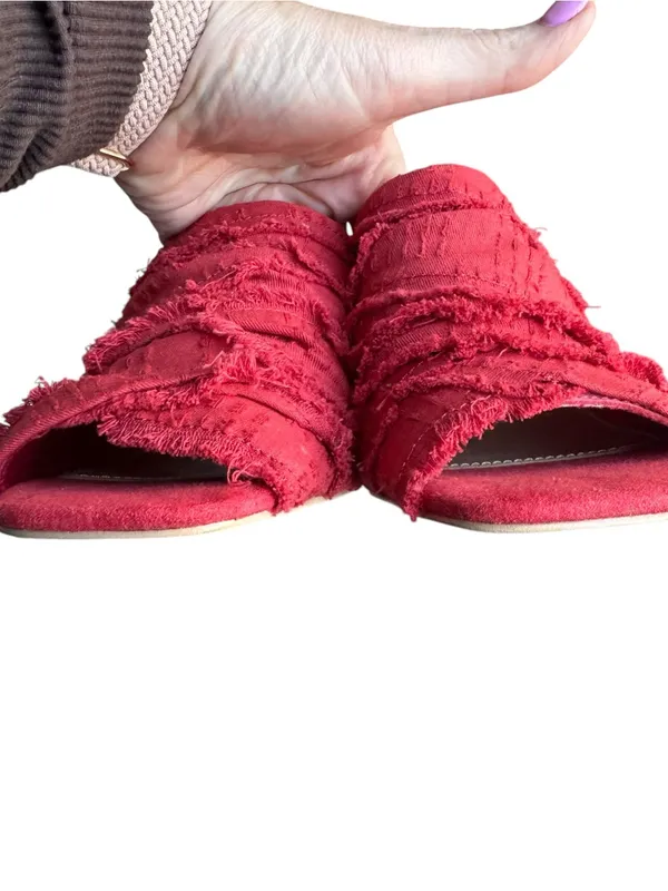Kelsi Dagger Brooklyn - Seigel Heeled Sandals Red Frayed Block Heel Size 6.5 - Image 5