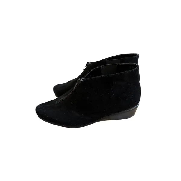 AEROSOLES Black Suede Zip Wedge Booties Ankle Boots Size 6.5 - Image 6